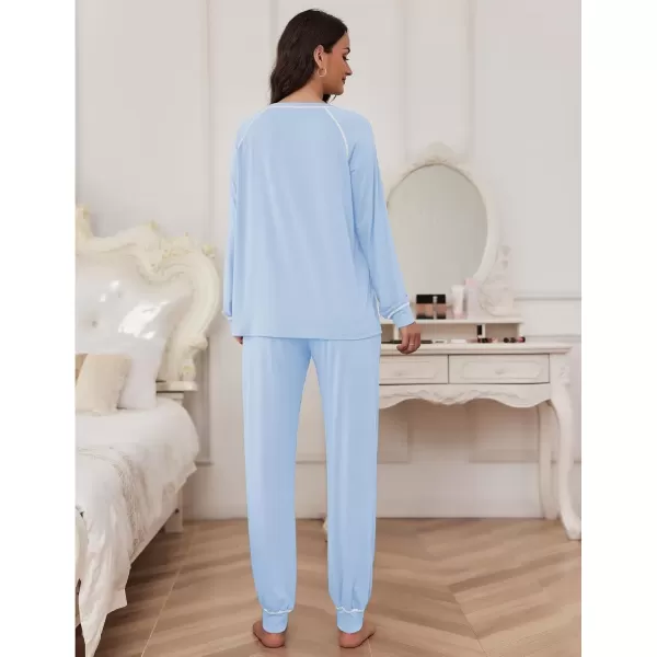 imageEkouaer Pajamas Set for Women Soft Comfy Pjs Sets Long Sleeve Sleepwear Loungewear SXXLClear Blue