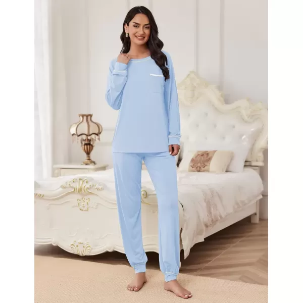 imageEkouaer Pajamas Set for Women Soft Comfy Pjs Sets Long Sleeve Sleepwear Loungewear SXXLClear Blue