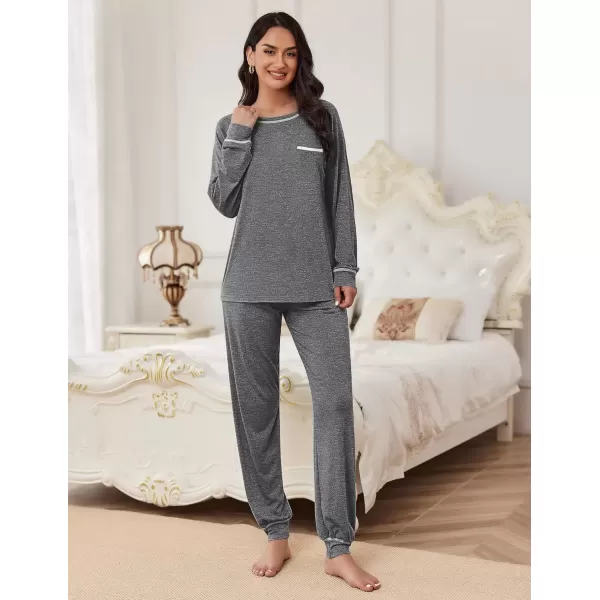 imageEkouaer Pajamas Set for Women Soft Comfy Pjs Sets Long Sleeve Sleepwear Loungewear SXXLDark Gray