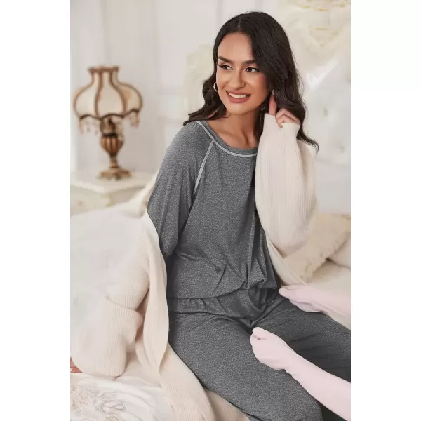 imageEkouaer Pajamas Set for Women Soft Comfy Pjs Sets Long Sleeve Sleepwear Loungewear SXXLDark Gray