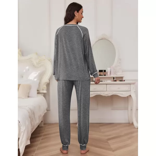 imageEkouaer Pajamas Set for Women Soft Comfy Pjs Sets Long Sleeve Sleepwear Loungewear SXXLDark Gray