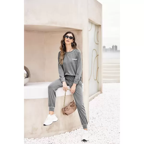 imageEkouaer Pajamas Set for Women Soft Comfy Pjs Sets Long Sleeve Sleepwear Loungewear SXXLFlower Gray