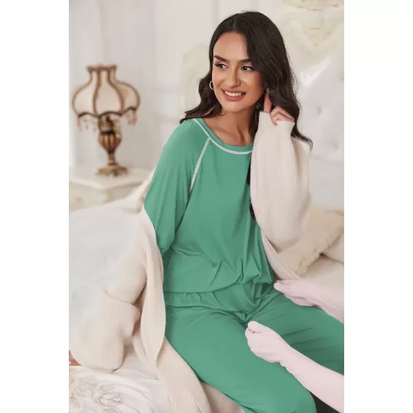 imageEkouaer Pajamas Set for Women Soft Comfy Pjs Sets Long Sleeve Sleepwear Loungewear SXXLGray Green