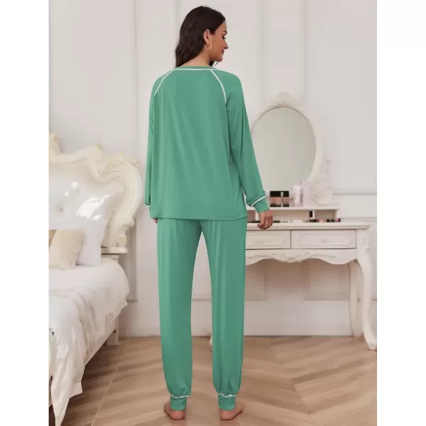 imageEkouaer Pajamas Set for Women Soft Comfy Pjs Sets Long Sleeve Sleepwear Loungewear SXXLGray Green