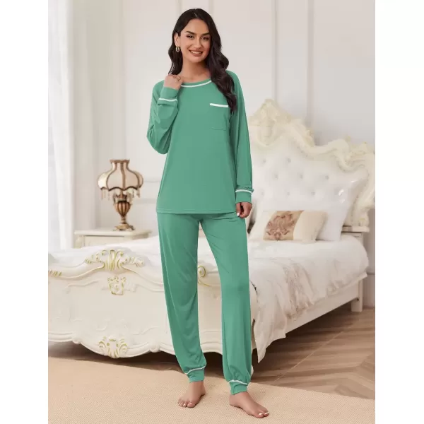 imageEkouaer Pajamas Set for Women Soft Comfy Pjs Sets Long Sleeve Sleepwear Loungewear SXXLGray Green