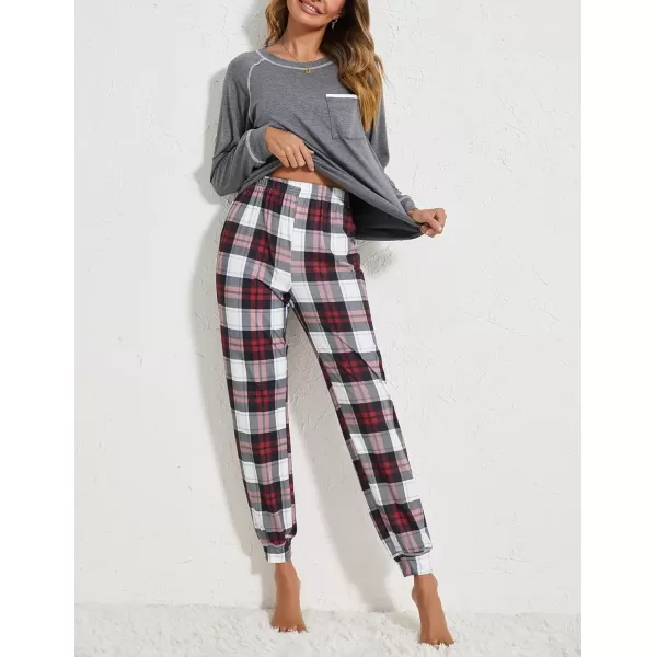 imageEkouaer Pajamas Set for Women Soft Comfy Pjs Sets Long Sleeve Sleepwear Loungewear SXXLGray Plaid