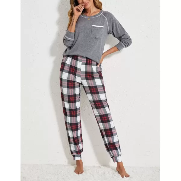 imageEkouaer Pajamas Set for Women Soft Comfy Pjs Sets Long Sleeve Sleepwear Loungewear SXXLGray Plaid