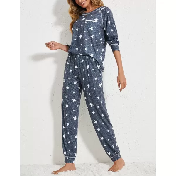 imageEkouaer Pajamas Set for Women Soft Comfy Pjs Sets Long Sleeve Sleepwear Loungewear SXXLGray White Star