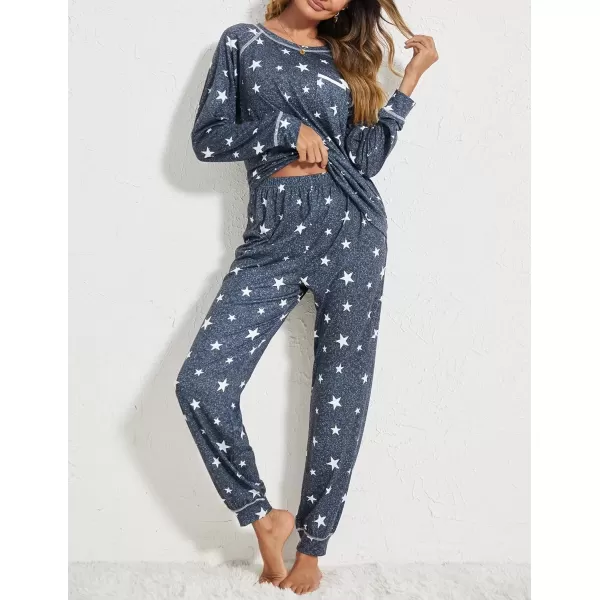 imageEkouaer Pajamas Set for Women Soft Comfy Pjs Sets Long Sleeve Sleepwear Loungewear SXXLGray White Star