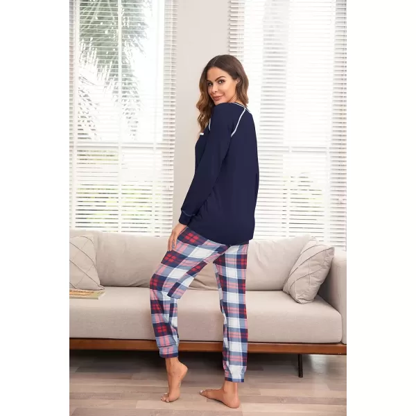 imageEkouaer Pajamas Set for Women Soft Comfy Pjs Sets Long Sleeve Sleepwear Loungewear SXXLNavy Plaid