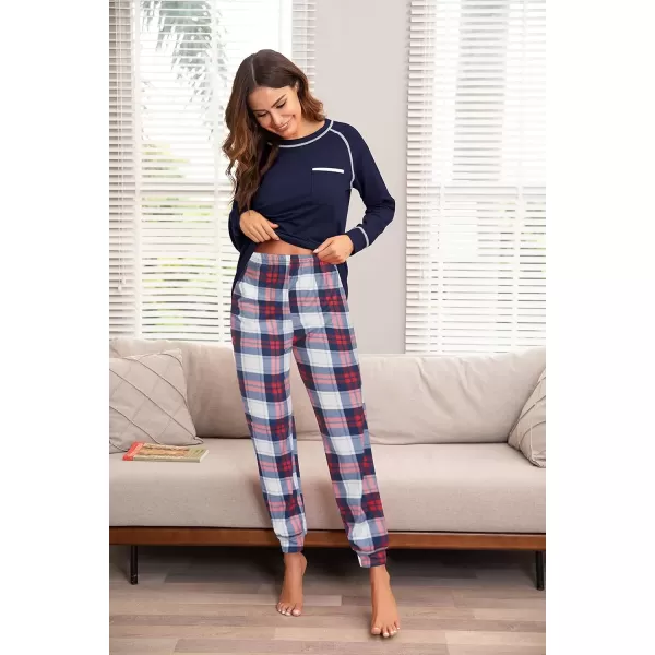 imageEkouaer Pajamas Set for Women Soft Comfy Pjs Sets Long Sleeve Sleepwear Loungewear SXXLNavy Plaid