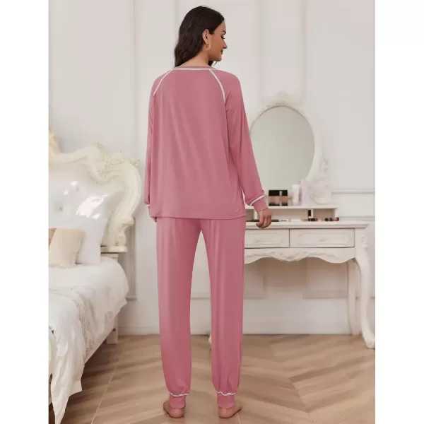 imageEkouaer Pajamas Set for Women Soft Comfy Pjs Sets Long Sleeve Sleepwear Loungewear SXXLOld Rose