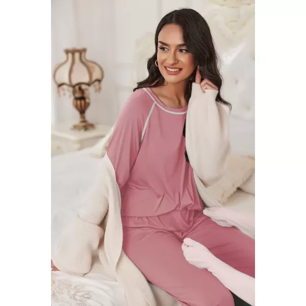 imageEkouaer Pajamas Set for Women Soft Comfy Pjs Sets Long Sleeve Sleepwear Loungewear SXXLOld Rose