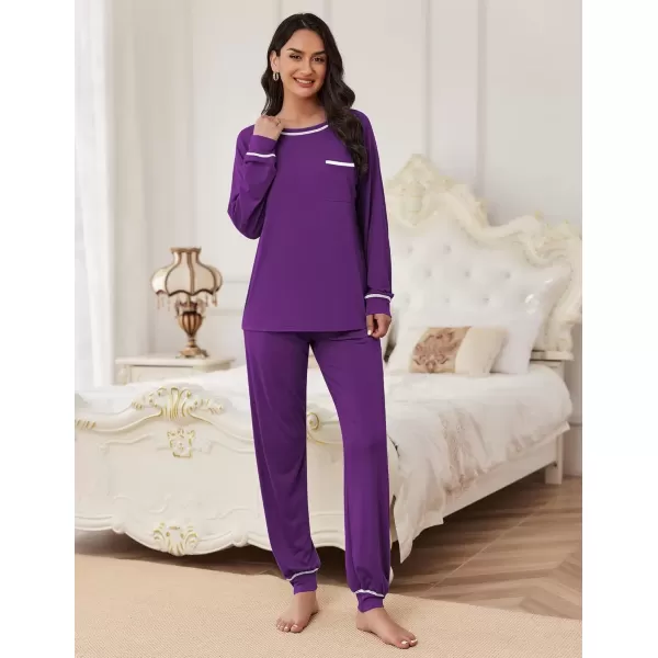 imageEkouaer Pajamas Set for Women Soft Comfy Pjs Sets Long Sleeve Sleepwear Loungewear SXXLPurple