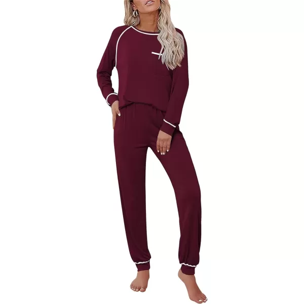 imageEkouaer Pajamas Set for Women Soft Comfy Pjs Sets Long Sleeve Sleepwear Loungewear SXXLWine Red