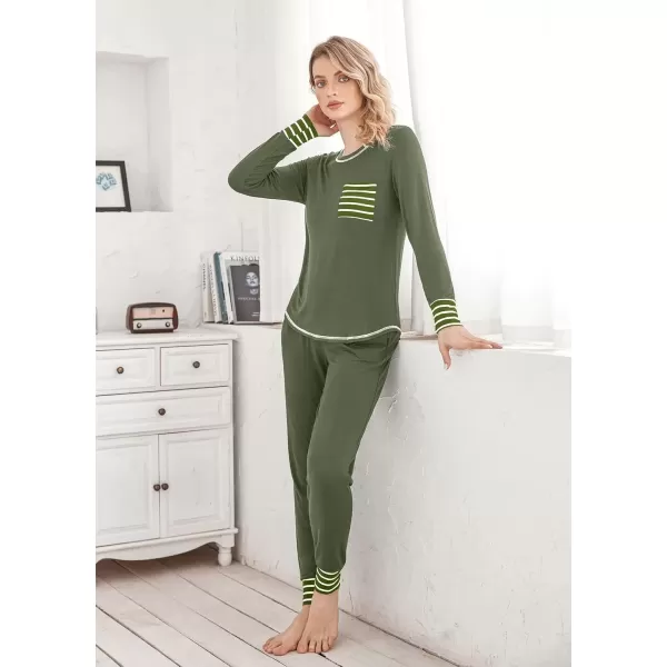 imageEkouaer Pajamas Womens Long Sleeve Pj Set Soft 2 Piece Loungewear Sleepwear with Jogger Pants XS3XLArmy Green