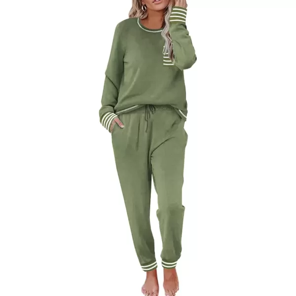 imageEkouaer Pajamas Womens Long Sleeve Pj Set Soft 2 Piece Loungewear Sleepwear with Jogger Pants XS3XLArmy Green