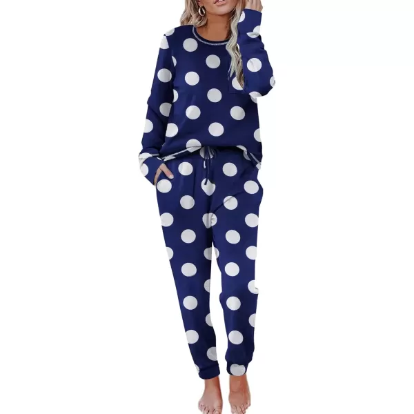 imageEkouaer Pajamas Womens Long Sleeve Pj Set Soft 2 Piece Loungewear Sleepwear with Jogger Pants XS3XLBig Point Print