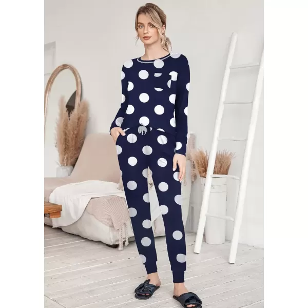 imageEkouaer Pajamas Womens Long Sleeve Pj Set Soft 2 Piece Loungewear Sleepwear with Jogger Pants XS3XLBig Point Print