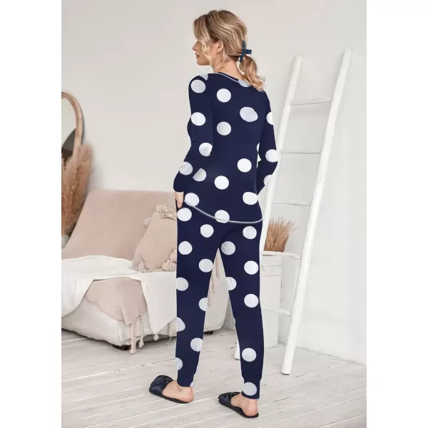 imageEkouaer Pajamas Womens Long Sleeve Pj Set Soft 2 Piece Loungewear Sleepwear with Jogger Pants XS3XLBig Point Print