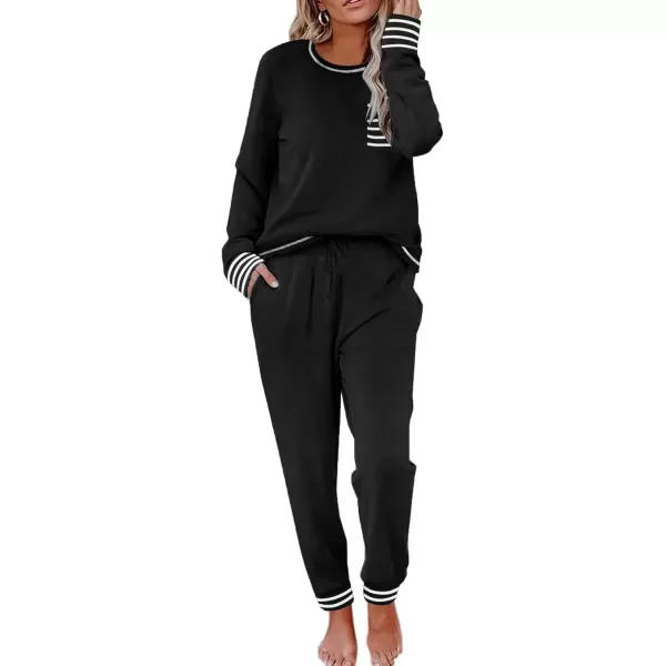 imageEkouaer Pajamas Womens Long Sleeve Pj Set Soft 2 Piece Loungewear Sleepwear with Jogger Pants XS3XLBlack