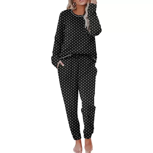 imageEkouaer Pajamas Womens Long Sleeve Pj Set Soft 2 Piece Loungewear Sleepwear with Jogger Pants XS3XLBlack Small Point