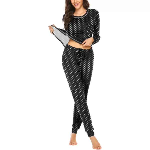 imageEkouaer Pajamas Womens Long Sleeve Pj Set Soft 2 Piece Loungewear Sleepwear with Jogger Pants XS3XLBlack Small Point