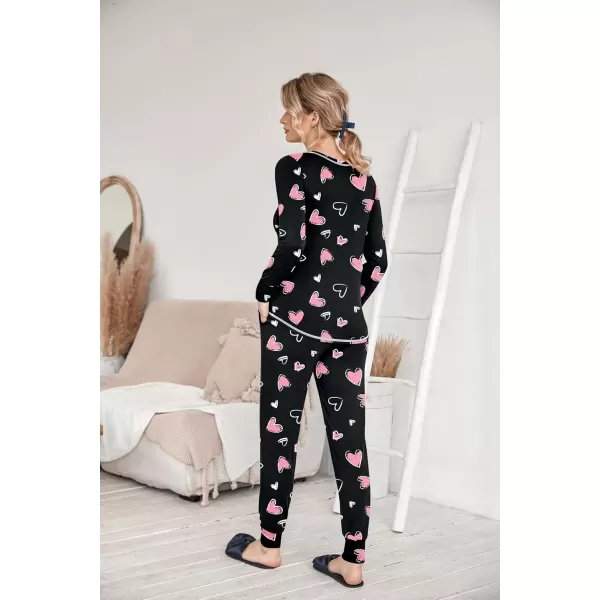 imageEkouaer Pajamas Womens Long Sleeve Pj Set Soft 2 Piece Loungewear Sleepwear with Jogger Pants XS3XLBlack With Pink Hearts