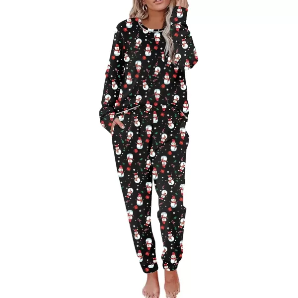 imageEkouaer Pajamas Womens Long Sleeve Pj Set Soft 2 Piece Loungewear Sleepwear with Jogger Pants XS3XLBlack With Santa Claus