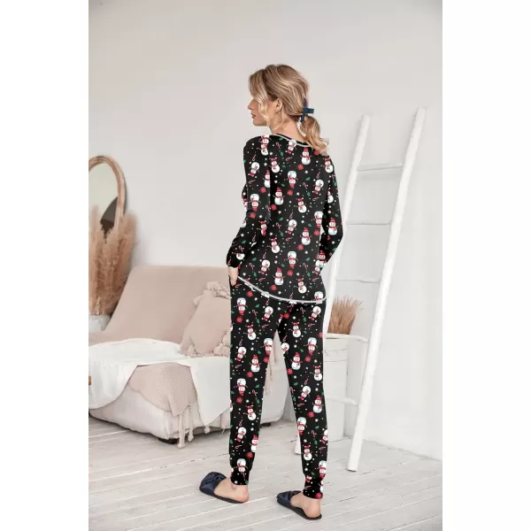 imageEkouaer Pajamas Womens Long Sleeve Pj Set Soft 2 Piece Loungewear Sleepwear with Jogger Pants XS3XLBlack With Santa Claus