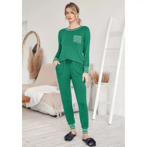 imageEkouaer Pajamas Womens Long Sleeve Pj Set Soft 2 Piece Loungewear Sleepwear with Jogger Pants XS3XLBright Green