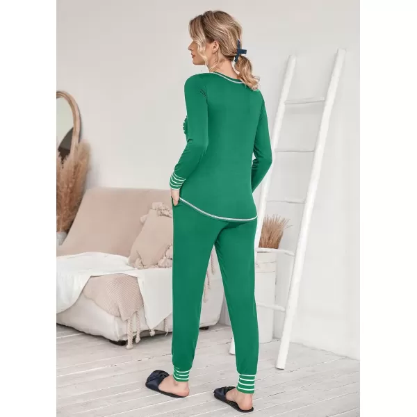 imageEkouaer Pajamas Womens Long Sleeve Pj Set Soft 2 Piece Loungewear Sleepwear with Jogger Pants XS3XLBright Green