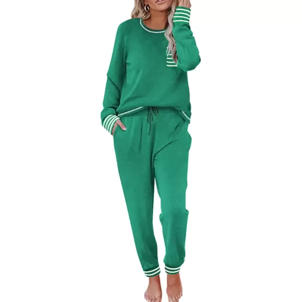 imageEkouaer Pajamas Womens Long Sleeve Pj Set Soft 2 Piece Loungewear Sleepwear with Jogger Pants XS3XLBright Green