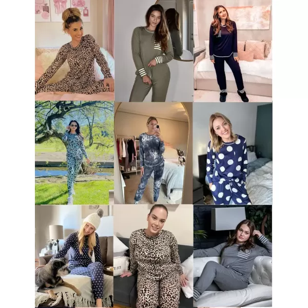 imageEkouaer Pajamas Womens Long Sleeve Pj Set Soft 2 Piece Loungewear Sleepwear with Jogger Pants XS3XLBrown