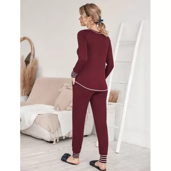 imageEkouaer Pajamas Womens Long Sleeve Pj Set Soft 2 Piece Loungewear Sleepwear with Jogger Pants XS3XLCherry Red