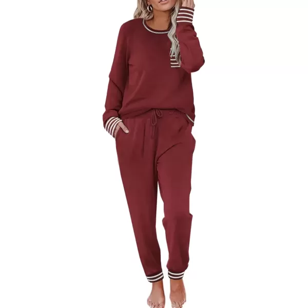 imageEkouaer Pajamas Womens Long Sleeve Pj Set Soft 2 Piece Loungewear Sleepwear with Jogger Pants XS3XLCherry Red