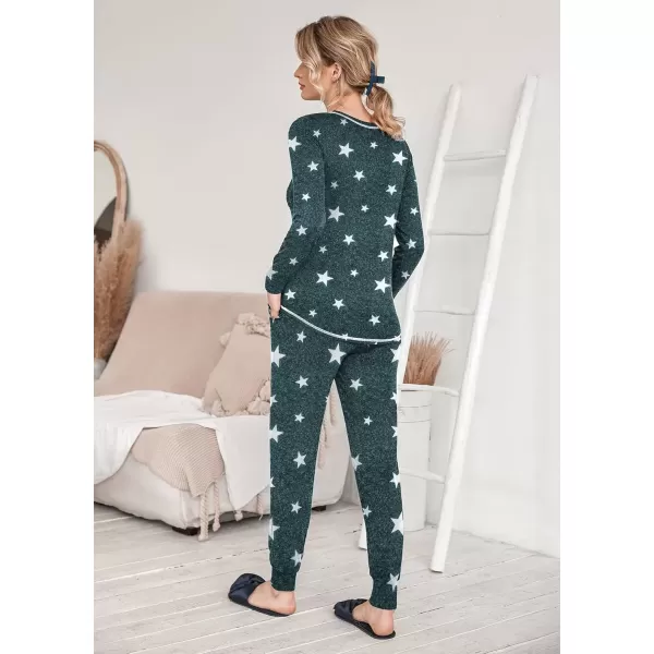 imageEkouaer Pajamas Womens Long Sleeve Pj Set Soft 2 Piece Loungewear Sleepwear with Jogger Pants XS3XLDeep Grey White Star