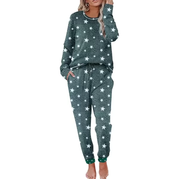 imageEkouaer Pajamas Womens Long Sleeve Pj Set Soft 2 Piece Loungewear Sleepwear with Jogger Pants XS3XLDeep Grey White Star