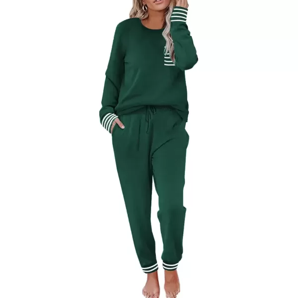 imageEkouaer Pajamas Womens Long Sleeve Pj Set Soft 2 Piece Loungewear Sleepwear with Jogger Pants XS3XLGreen