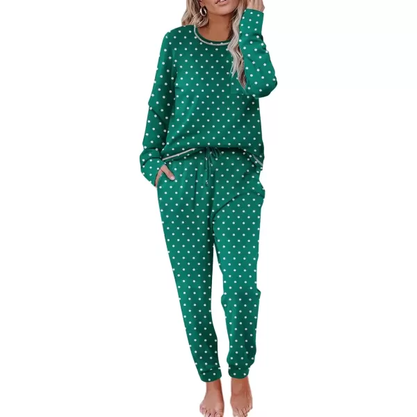 imageEkouaer Pajamas Womens Long Sleeve Pj Set Soft 2 Piece Loungewear Sleepwear with Jogger Pants XS3XLGreen Small Point