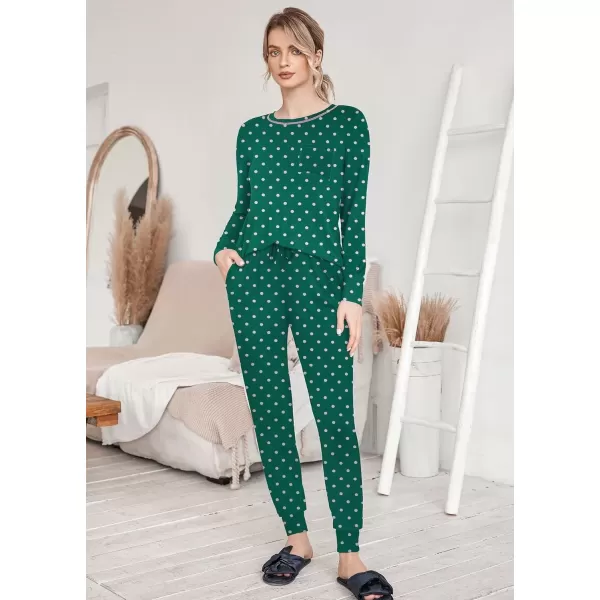 imageEkouaer Pajamas Womens Long Sleeve Pj Set Soft 2 Piece Loungewear Sleepwear with Jogger Pants XS3XLGreen Small Point