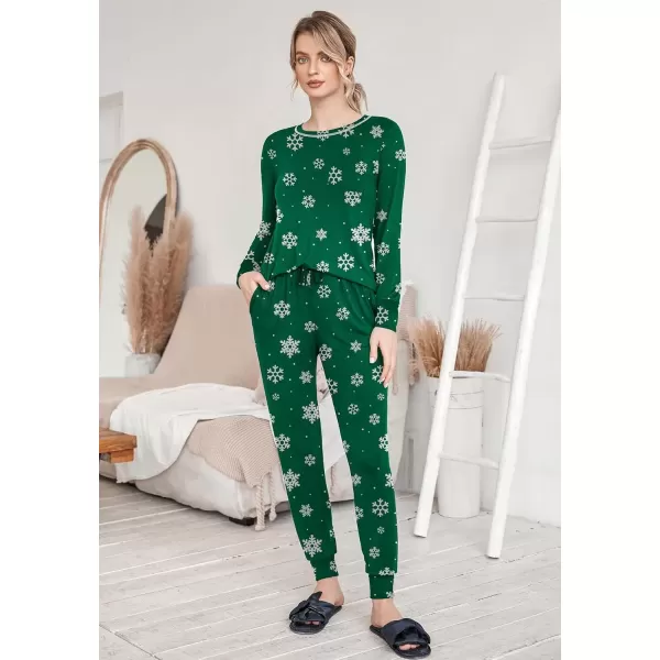 imageEkouaer Pajamas Womens Long Sleeve Pj Set Soft 2 Piece Loungewear Sleepwear with Jogger Pants XS3XLGreen Snowflakes