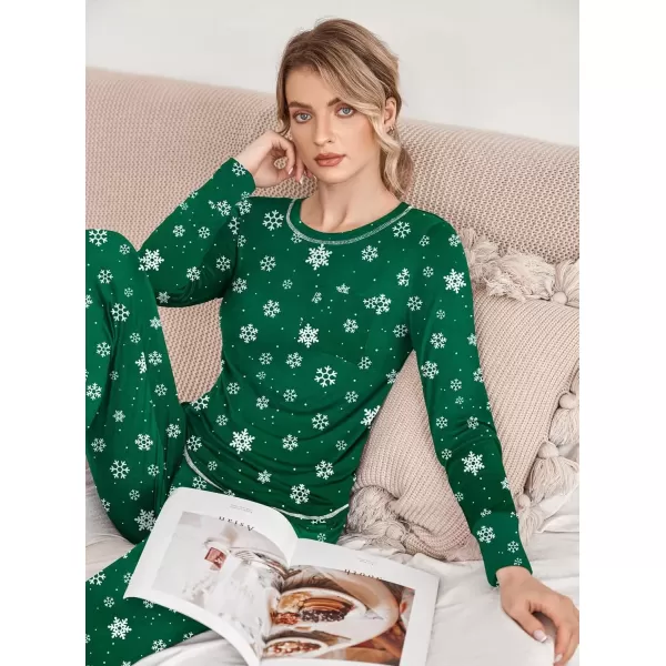 imageEkouaer Pajamas Womens Long Sleeve Pj Set Soft 2 Piece Loungewear Sleepwear with Jogger Pants XS3XLGreen Snowflakes