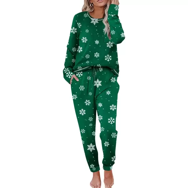 imageEkouaer Pajamas Womens Long Sleeve Pj Set Soft 2 Piece Loungewear Sleepwear with Jogger Pants XS3XLGreen Snowflakes