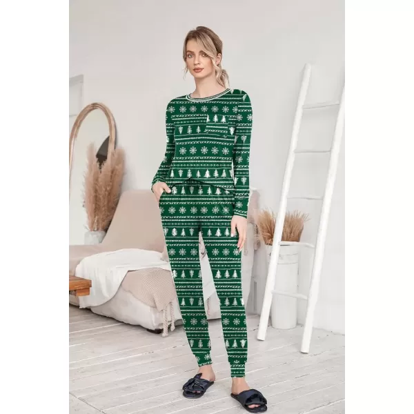 imageEkouaer Pajamas Womens Long Sleeve Pj Set Soft 2 Piece Loungewear Sleepwear with Jogger Pants XS3XLGreen With Christmas Trees