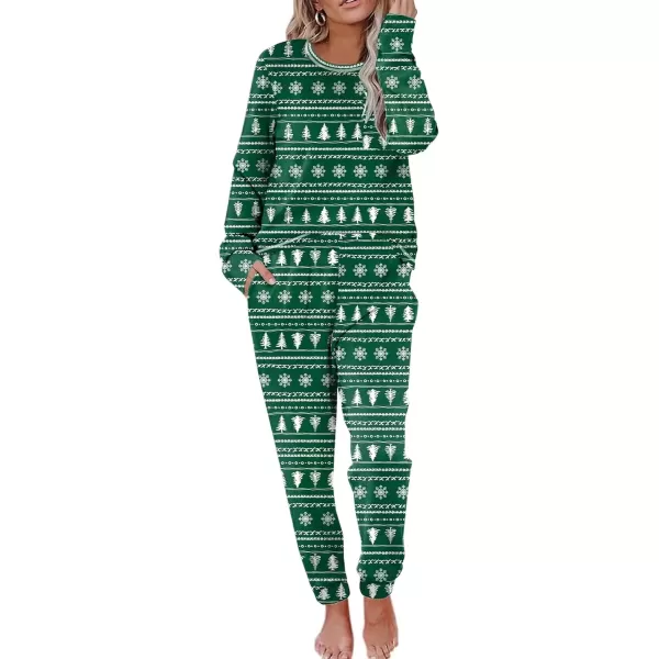 imageEkouaer Pajamas Womens Long Sleeve Pj Set Soft 2 Piece Loungewear Sleepwear with Jogger Pants XS3XLGreen With Christmas Trees