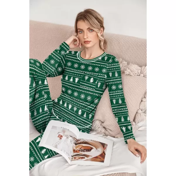 imageEkouaer Pajamas Womens Long Sleeve Pj Set Soft 2 Piece Loungewear Sleepwear with Jogger Pants XS3XLGreen With Christmas Trees