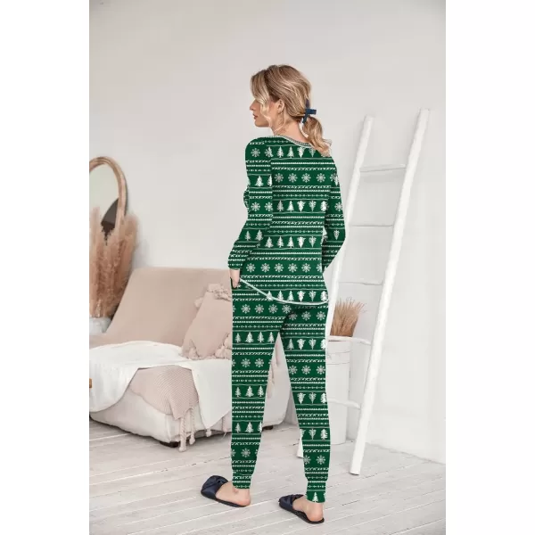 imageEkouaer Pajamas Womens Long Sleeve Pj Set Soft 2 Piece Loungewear Sleepwear with Jogger Pants XS3XLGreen With Christmas Trees