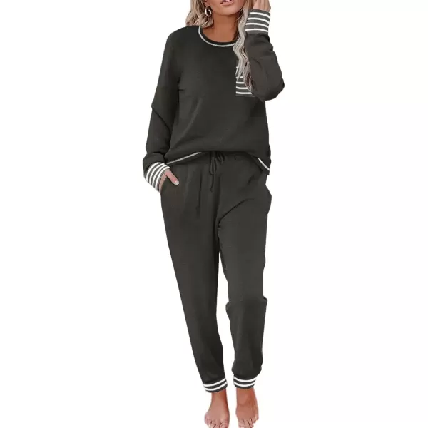 imageEkouaer Pajamas Womens Long Sleeve Pj Set Soft 2 Piece Loungewear Sleepwear with Jogger Pants XS3XLGrey