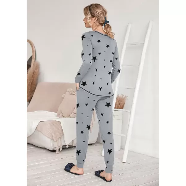 imageEkouaer Pajamas Womens Long Sleeve Pj Set Soft 2 Piece Loungewear Sleepwear with Jogger Pants XS3XLGrey Black Star